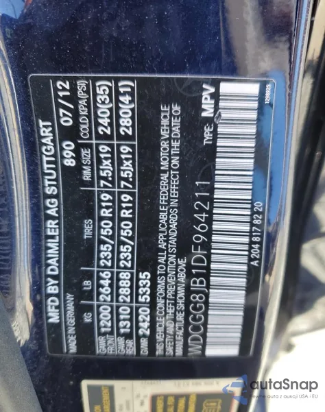 2013 Mercedes-Benz Glk 350 4Matic z USA, uszkodzony, nr VIN WDCGG8JB1DF964211